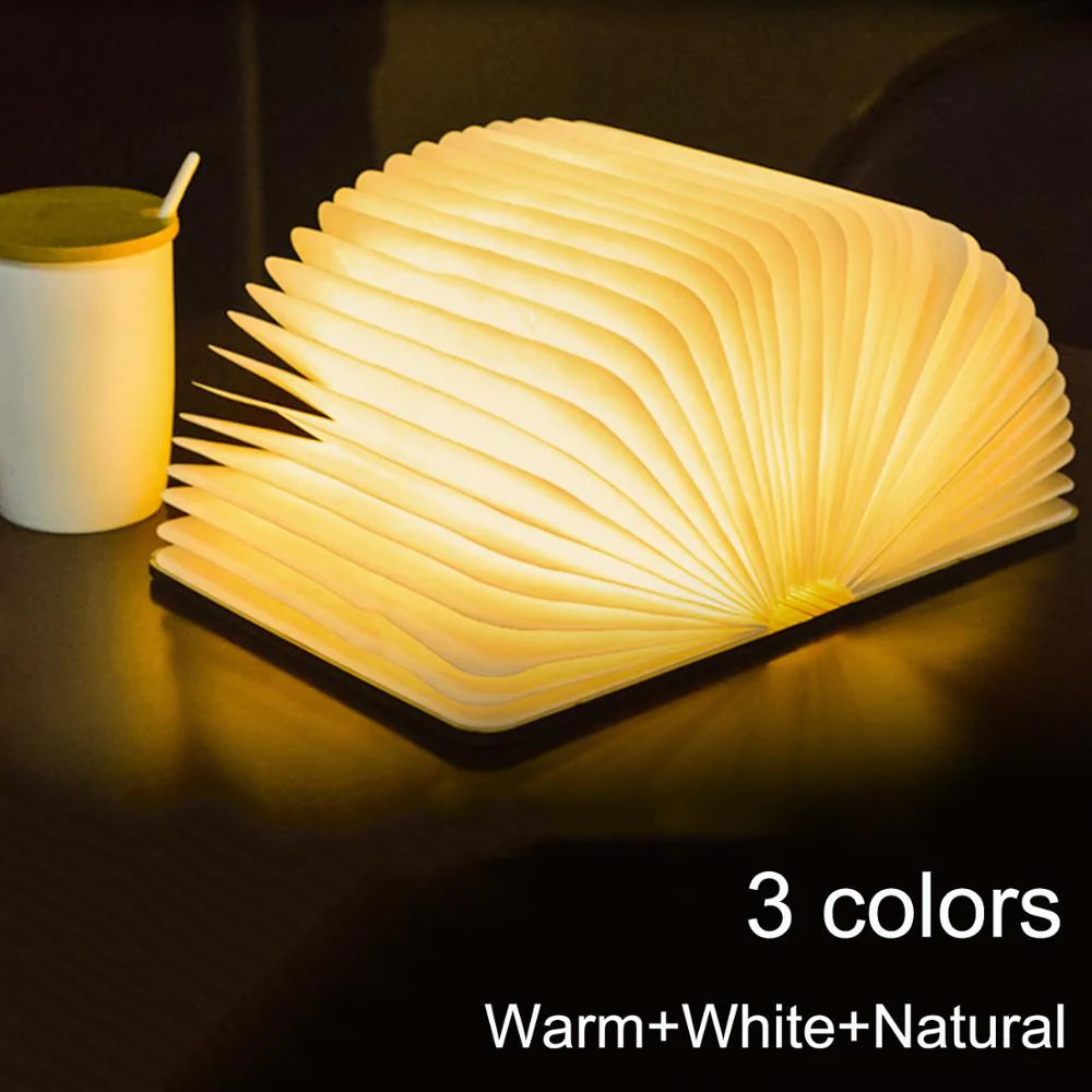 Portable LED Book Night Light | Foldable Wooden Decor Lamp