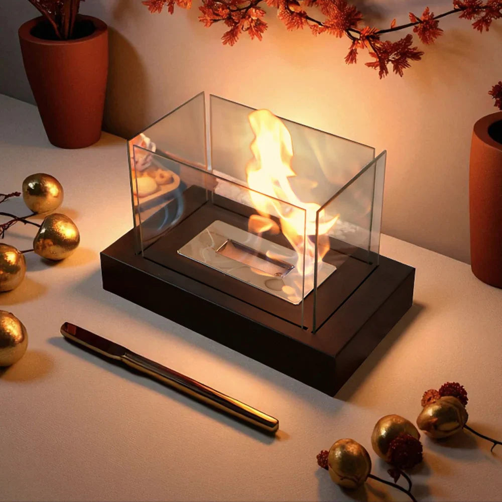 Rectangular Tabletop Fire Bowl | 360° Glass View