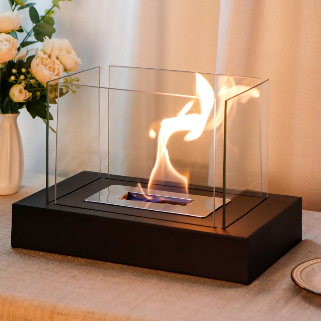 Rectangular Tabletop Fire Bowl | 360° Glass View
